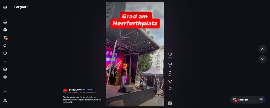 Bühne der Linke-Wahlkampfveranstaltung „Wütend auf den Kapitalismus“ am Herrfurthplatz