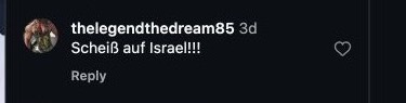 Instagram-Kommentar mit dem Wortlaut Scheiß auf Israel