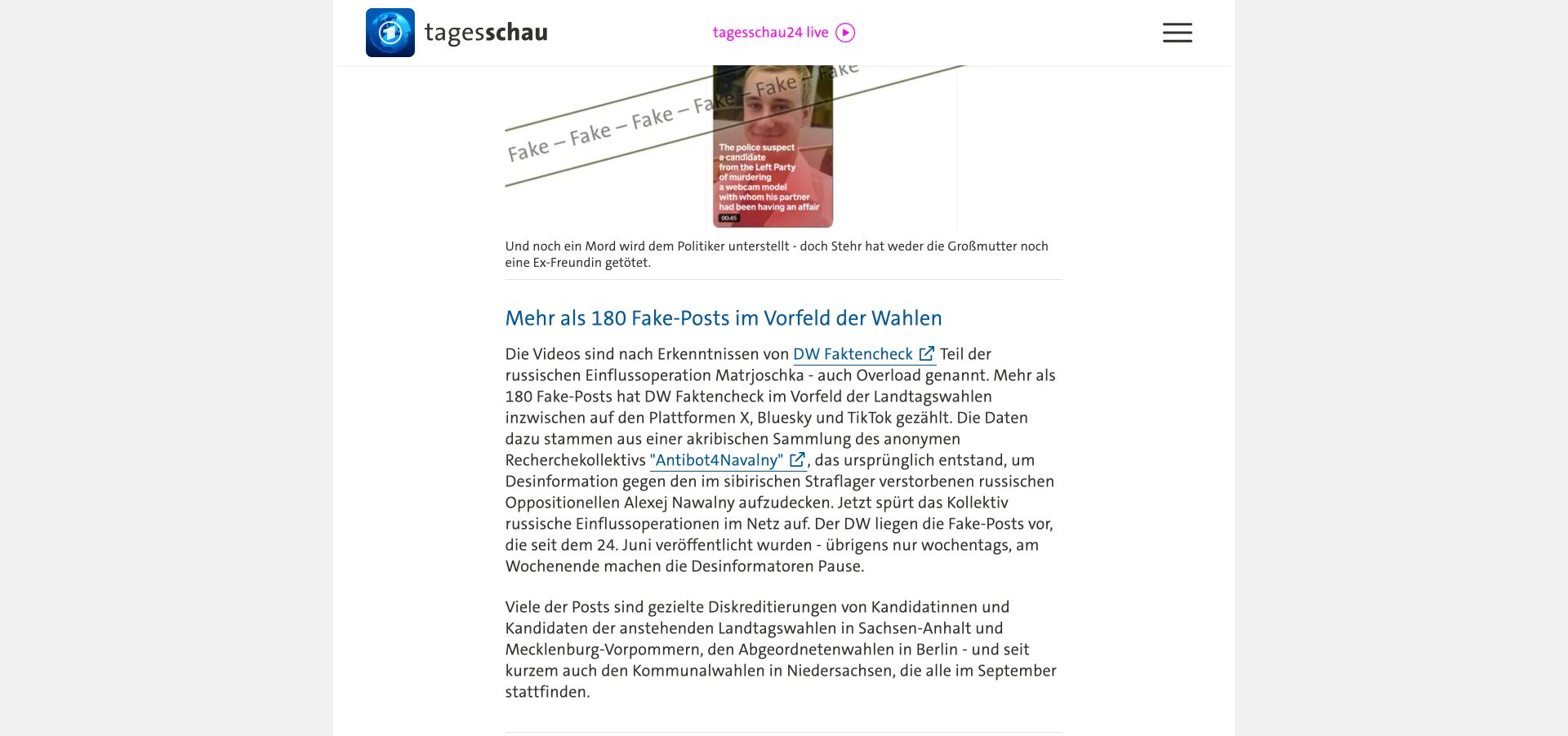 Tagesschau-Bericht über mehr als 180 Fake-Posts der Operation Matrjoschka