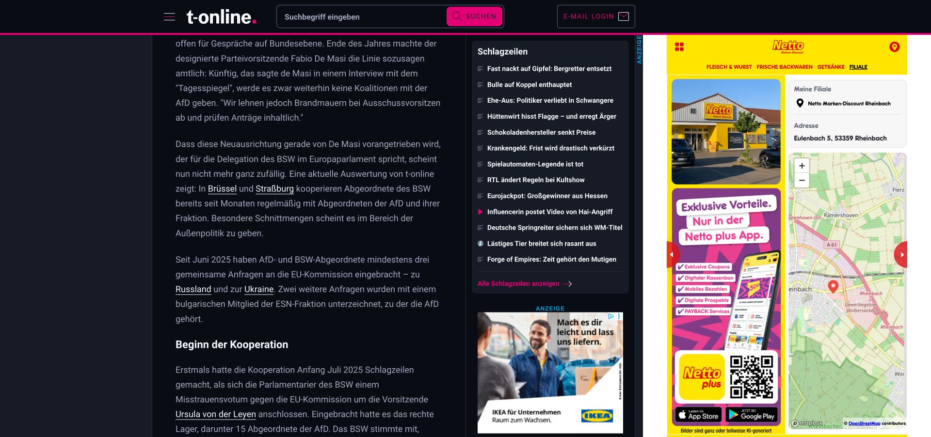 t-online berichtet über gemeinsame Anfragen von AfD- und BSW-Abgeordneten an die EU-Kommission