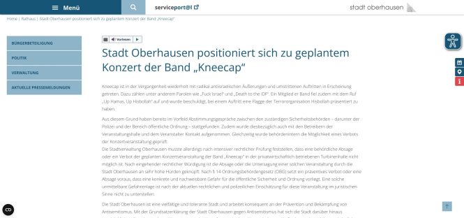 Stellungnahme der Stadt Oberhausen zum geplanten Kneecap-Konzert und zur fehlenden rechtlichen Verbotsgrundlage