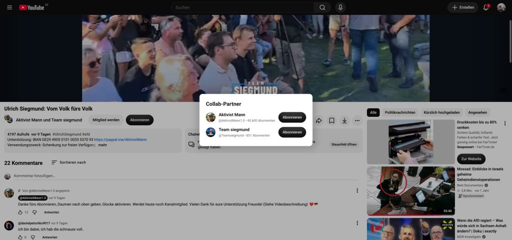 YouTube zeigt Aktivist Mann und Team siegmund als Collab-Partner