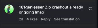 Instagram-Kommentar mit der Formulierung Zio crashout