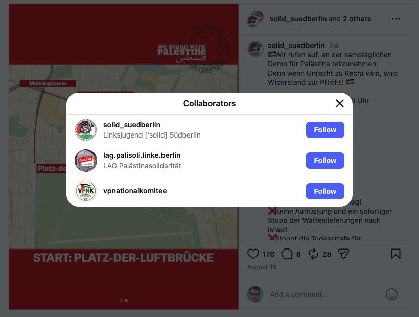 Mitautorenliste: Linksjugend Südberlin, LAG Palästinasolidarität Berlin und VPNK.