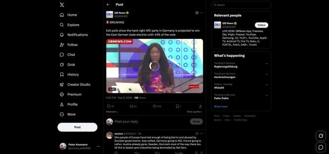 Screenshot des GB-News-Posts zur Landtagswahl in Sachsen-Anhalt