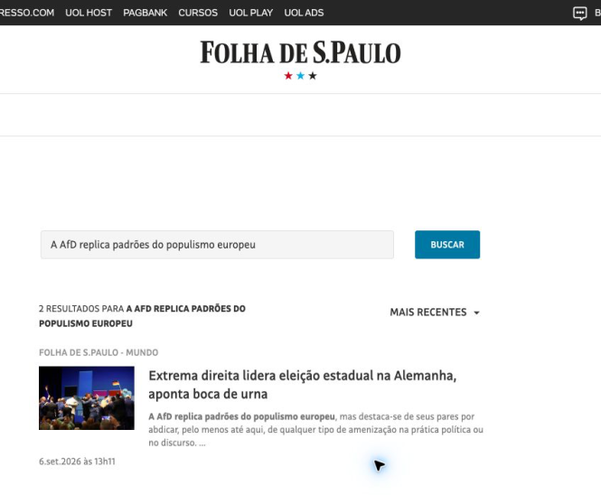 Screenshot des Folha-de-S.Paulo-Berichts zum AfD-Wahlsieg in Sachsen-Anhalt
