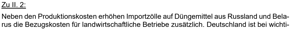 Ausschnitt aus Seite 2 des AfD-Antrags 8/7267: Neben Russland wird auch Belarus als Herkunftsland von mit Importzöllen belastetem Dünger genannt.