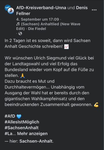 Facebook-Beitrag des AfD-Kreisverbands Unna und von Denis Fellner zu Ulrich Siegmund.