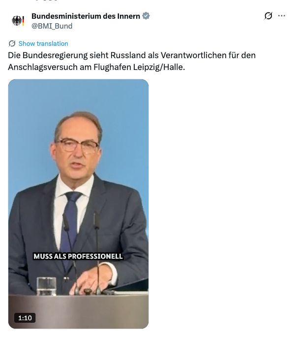 X-Beitrag des Bundesinnenministeriums zur russischen Verantwortung für den Anschlagsversuch in Leipzig