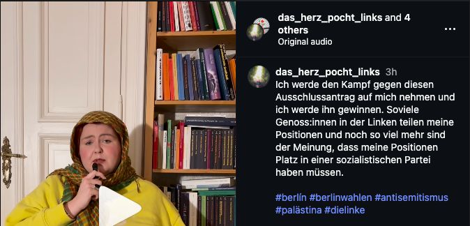 Hannah Bruns im Instagram-Reel neben ihrem Begleittext zum Kampf gegen einen Ausschlussantrag.