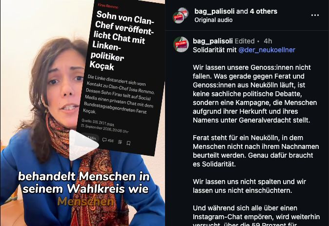 Instagram-Reel der BAG Palästinasolidarität mit dem Begleittext zur Solidarität mit Ferat Koçak.