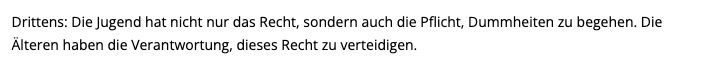 Screenshot des Absatzes, in dem Sascha Staničić am 18. Juni 2026 jugendliche Dummheiten als zu verteidigendes Recht beschreibt
