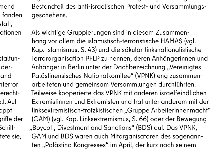 Berliner Verfassungsschutzbericht 2024: Hamas- und PFLP-Anhänger arbeiten unter dem Dach des VPNK zusammen