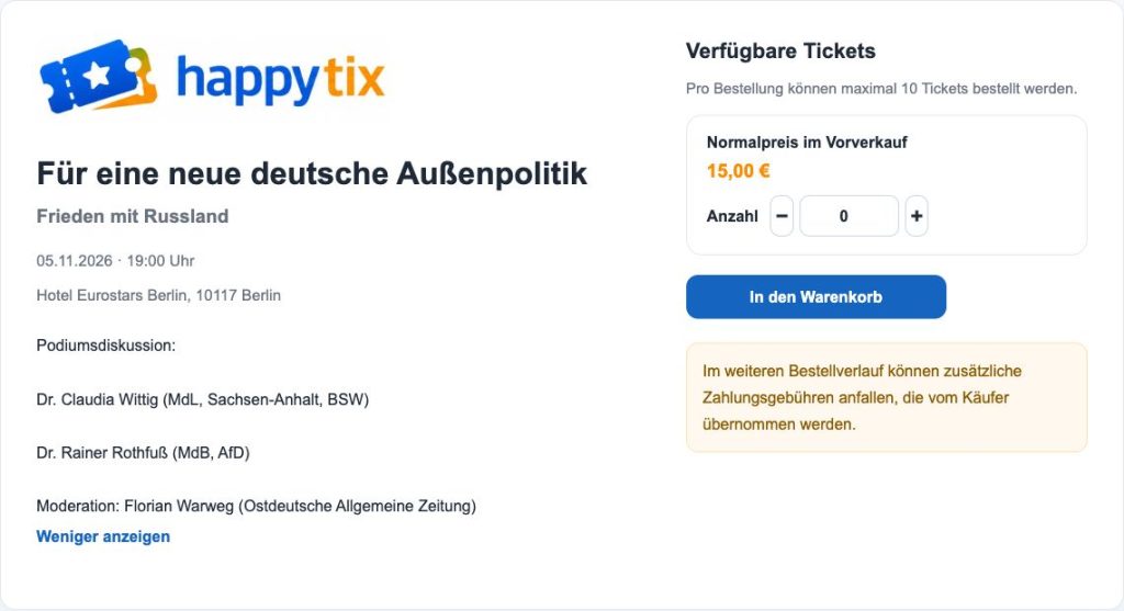 Veranstaltungsseite mit Wittig, Rothfuß, Warweg und dem Vorverkaufspreis von 15 Euro.