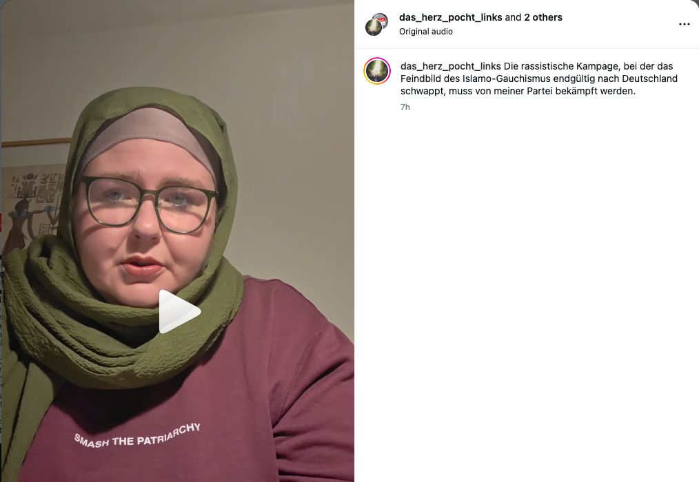Hannah Bruns und der Begleittext ihres Instagram-Reels mit der Forderung an die Partei.