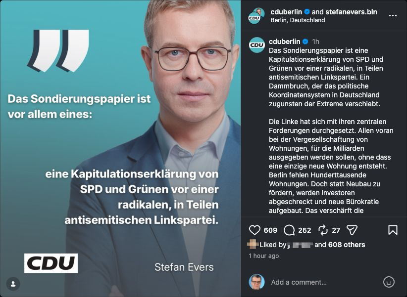 Stefan Evers kritisiert das Sondierungspapier als Kapitulationserklärung von SPD und Grünen.