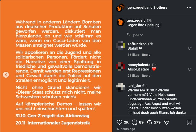 Dritte Folie des gemeinsamen Instagram-Beitrags zur Gewaltfrage mit dem Gucci-Vergleich