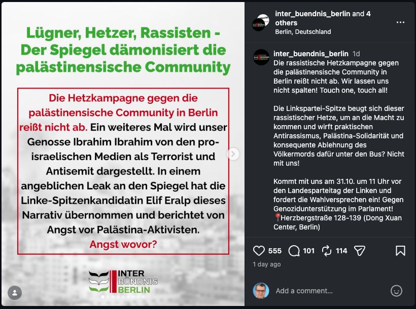 Gemeinsamer Instagram-Beitrag mit Verteidigung Ibrahims und Kritik an Elif Eralp