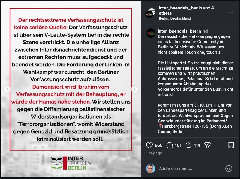 Bildtafel gegen Verfassungsschutz und Einstufung palästinensischer Organisationen als Terrororganisationen