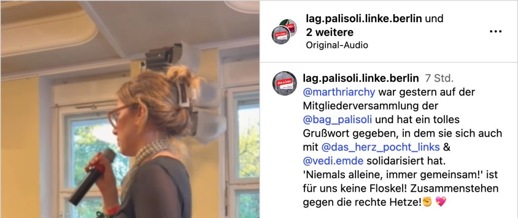 Instagram-Beitrag vom 25. Oktober 2026 über Martha Kleedörfers Solidarität mit Hannah Bruns und Vanessa Emde.
