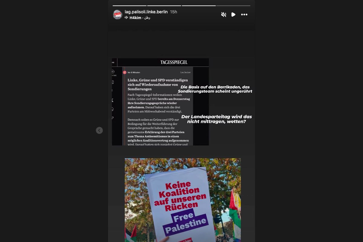 Die Berliner Palästina-LAG stellt die Zustimmung des Landesparteitags zu den Sondierungen infrage.