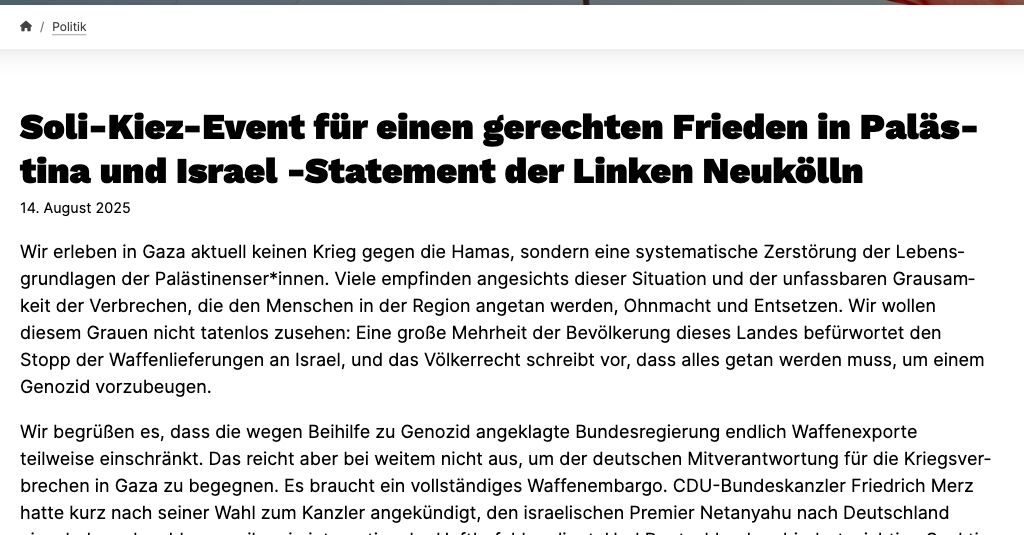 Auszug aus der Erklärung der Linken Neukölln: Zurückweisung der Verfassungsschutz-Einschätzung zum Nationalkomitee.
