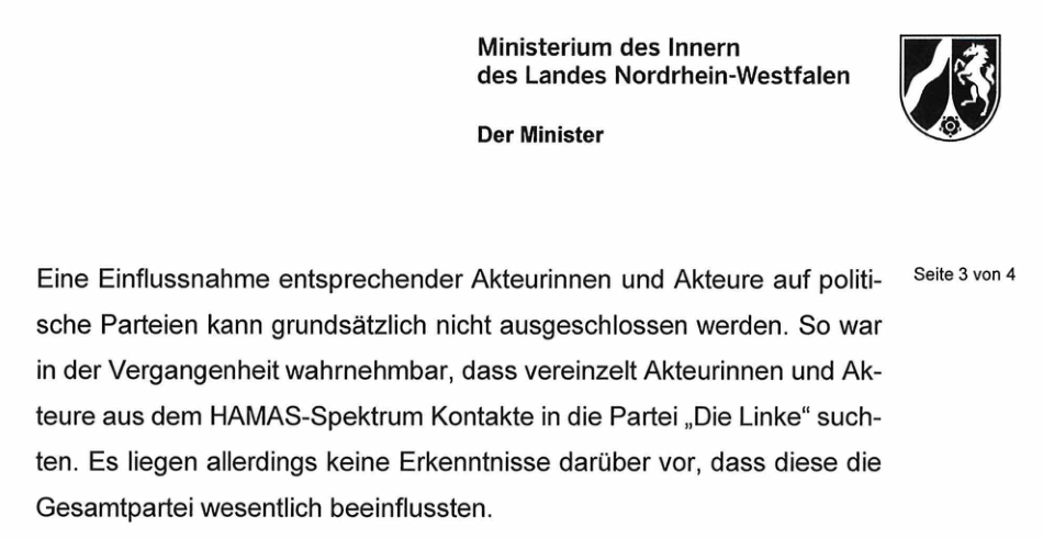 Der Bericht nennt Kontaktversuche und unmittelbar danach die fehlenden Erkenntnisse über einen wesentlichen Einfluss auf die Gesamtpartei.