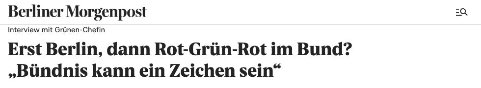 Überschrift des Morgenpost-Interviews mit Nina Stahr über Rot-Grün-Rot als mögliches Signal für den Bund.
